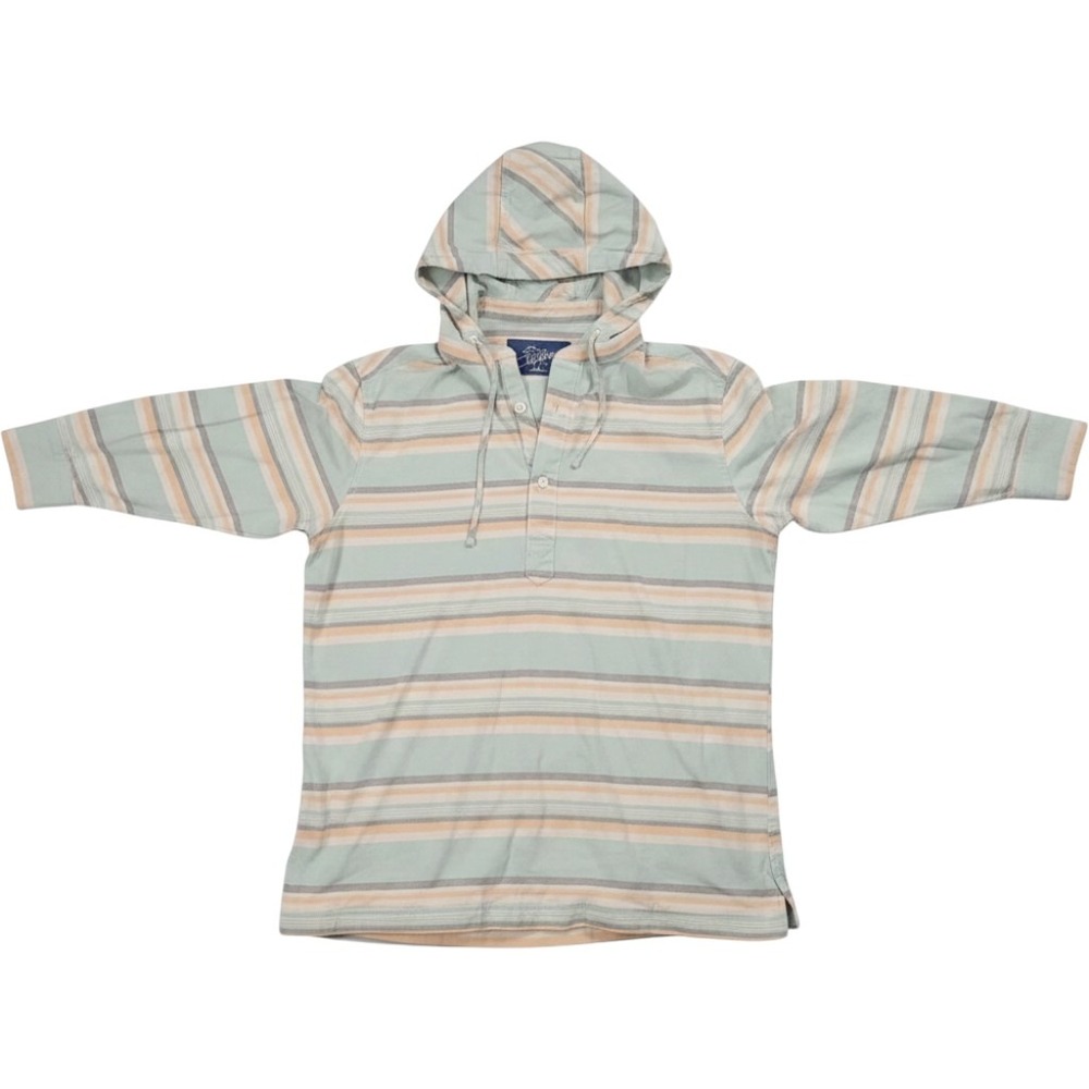 Chubbies Beach Club Mens Small Striped Hooded Henley Pullover Shirt Mint Peach